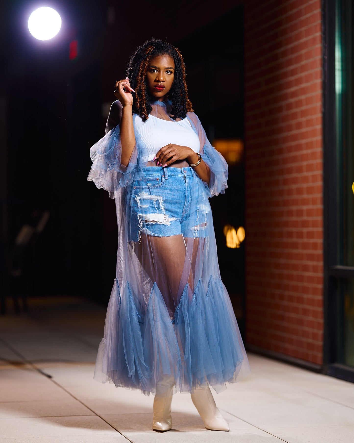 Sheer love |Tulle Overlay Dress | Light Blue